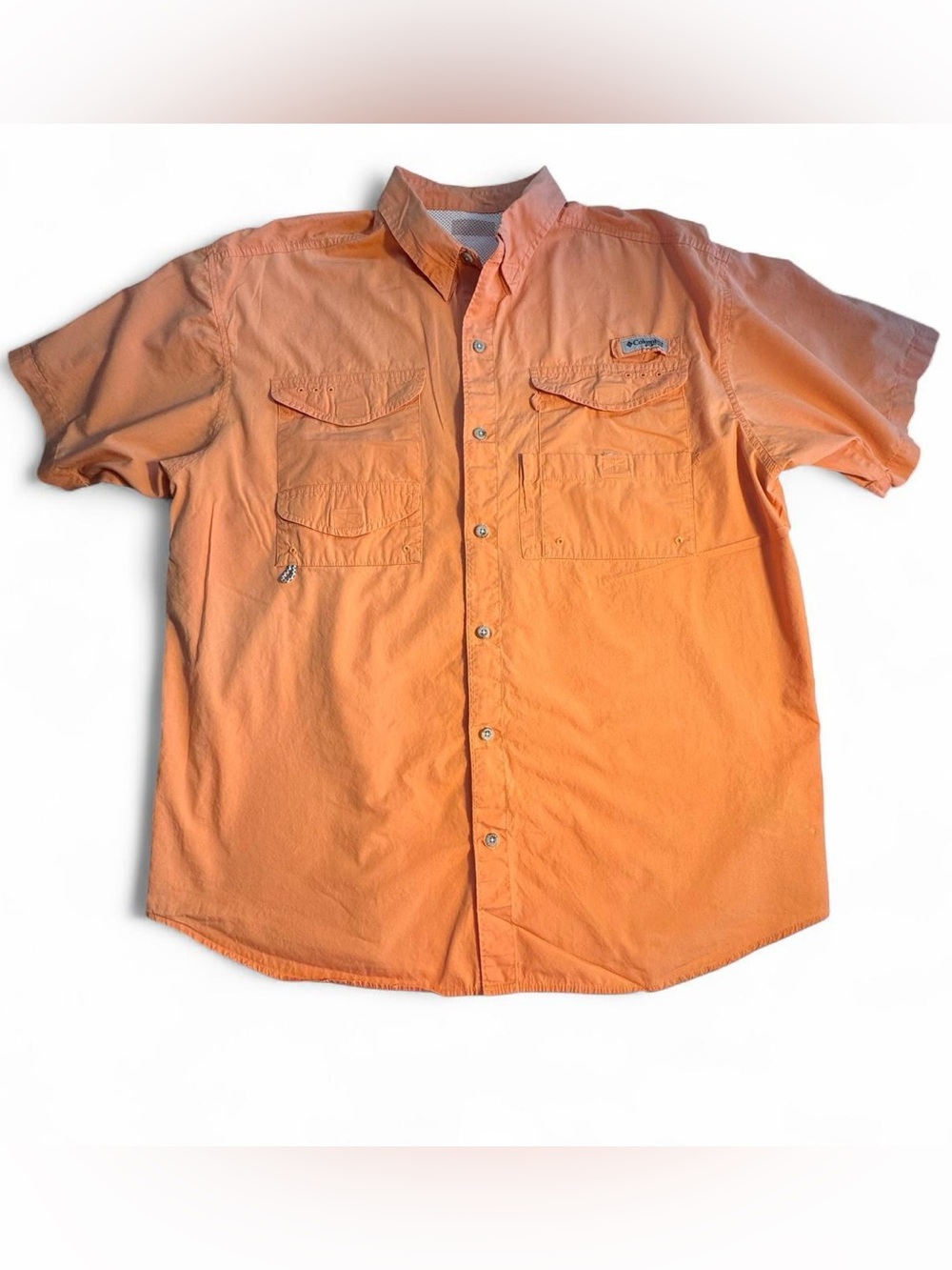 Columbia PFG Performance Fishing Shirt Men XL Orange Coral Short Sleeve Gorpcore